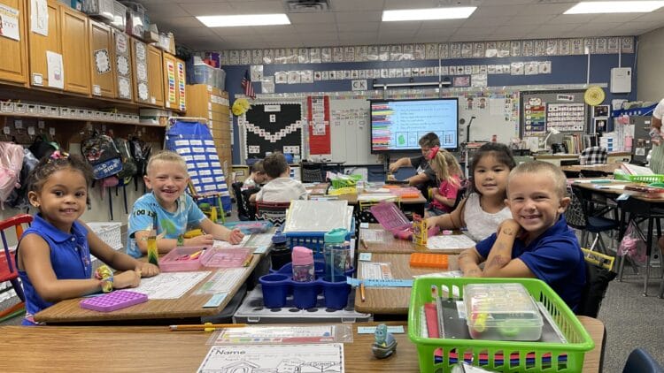 Altoona 1st Day 1st Grade Smiles at their Desks
