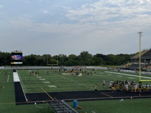 Football practice at Black and Gold Night