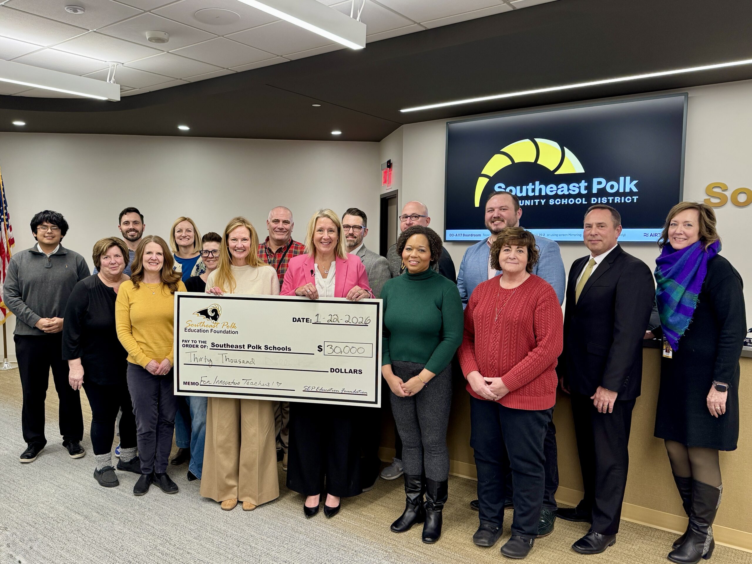 Southeast Polk Education Foundation Presents $30k check to Board
