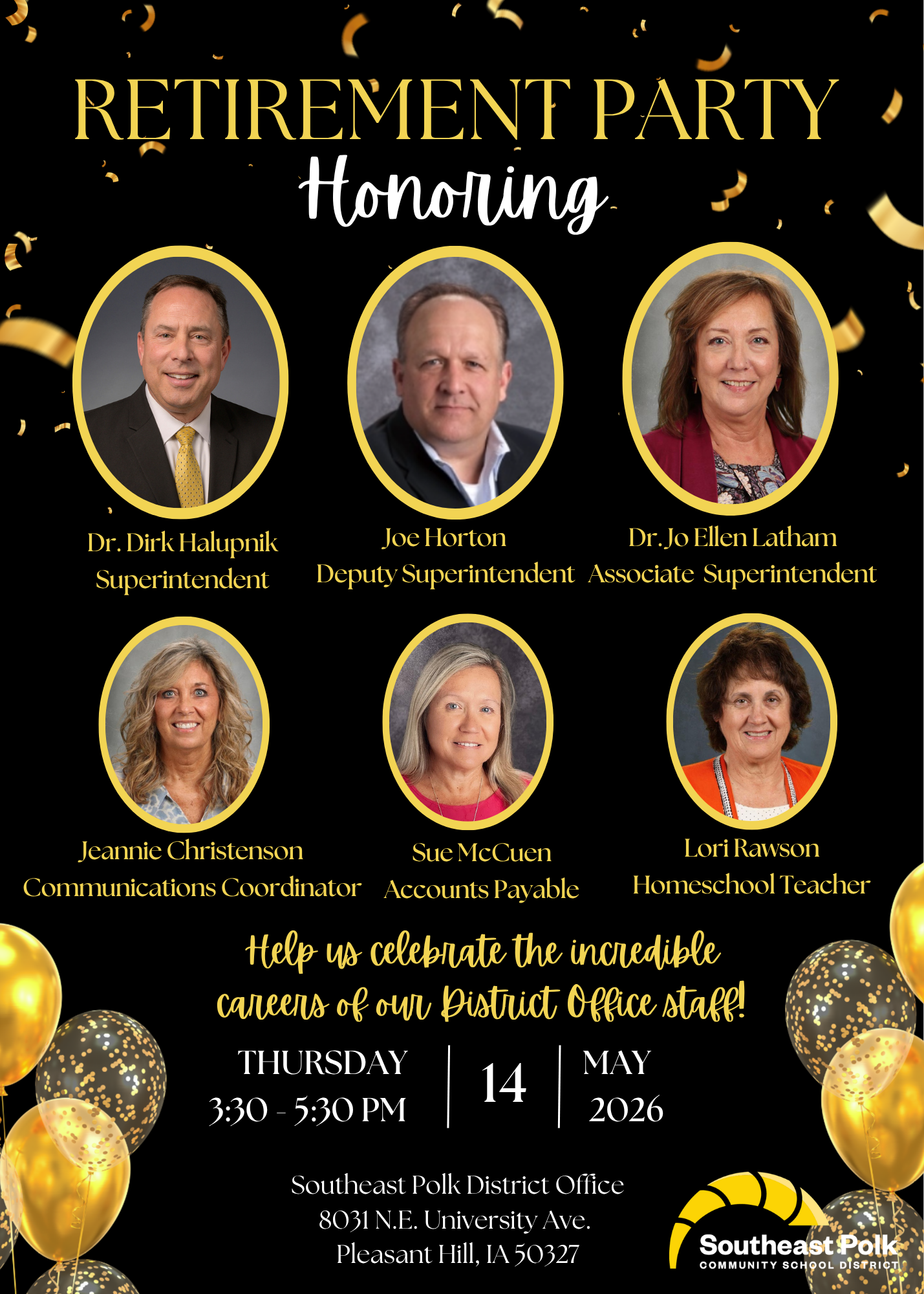 Halupnik, Horton, Latham, Christenson, McCuen and Rawson Retirement Party Invitation