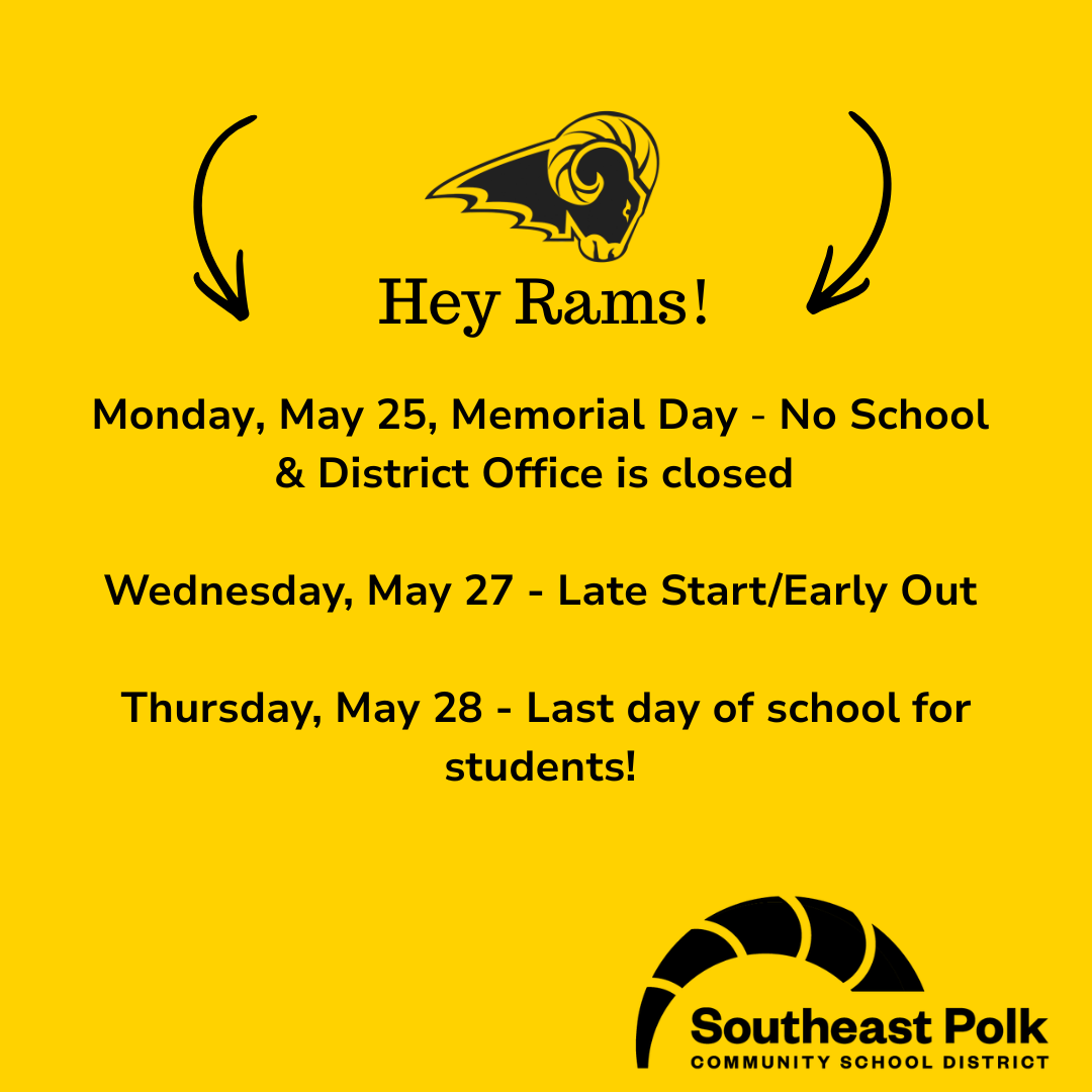 No School Monday, May 25, 2026